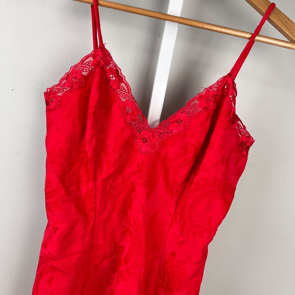 Victoria's Secret Womens S Gold Label Red Chemise Vintage Floral Jacquard